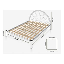 Cama Casal 1,40 Tubular Ferro e Aço, para 1 ou 2 Pessoas.:tamires/branco - 2
