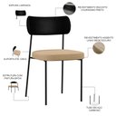 Ver imagem 4 de Kit 08 Cadeiras para Sala de Jantar Melina L02 Couríssimo Preto Linho Bege Escuro - Lyam Decor