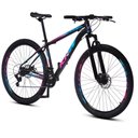 Ver imagem 1 de Bicicleta Aro 29 Krw Alumínio 24 Vel Freio a Disco X52 Cor:preto/rosa e Azul;tamanho Quadro:15.5