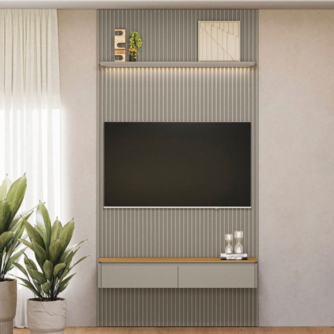 Painel para Tv até 60 Polegadas 2 Portas 1 Prateleira Ripado Tauri/gris Fosco 810010301 - Linea Bras
