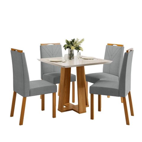 Conjunto Sala de Jantar Mesa Rubi 90x90 4 Cadeiras Anitta Ype/off White/linho Cinza Claro