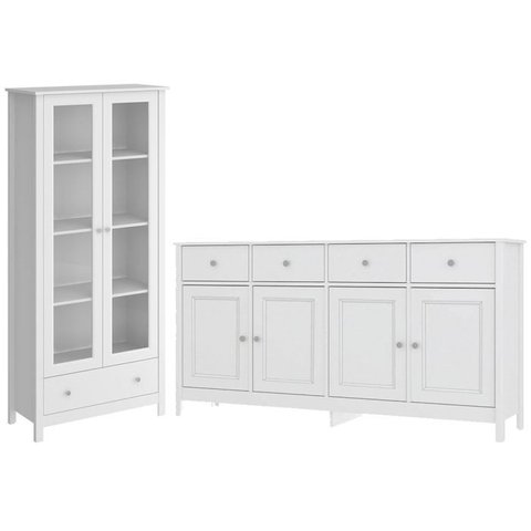 Cristaleira 2 Portas Vidro e Balcao Buffet 4 Portas Branco Dtall