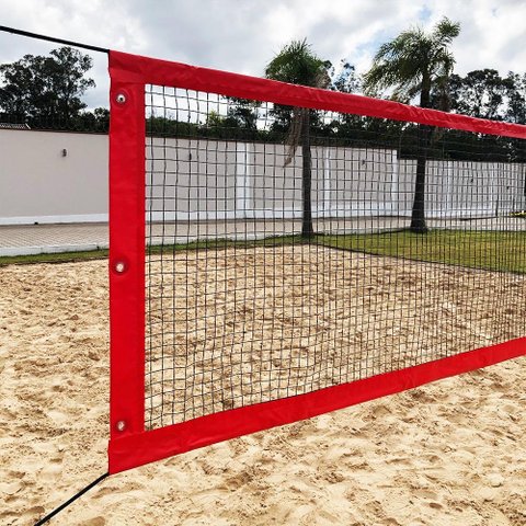 Rede Multiuso Zaka Volei Beach Futevolei sem banda lateral Vermelha 9,60m x 1m