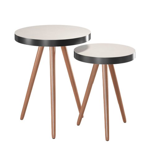 Kit 2 Mesa Lateral Lisa Mdf Off White | Aço Preto - Sallar Home