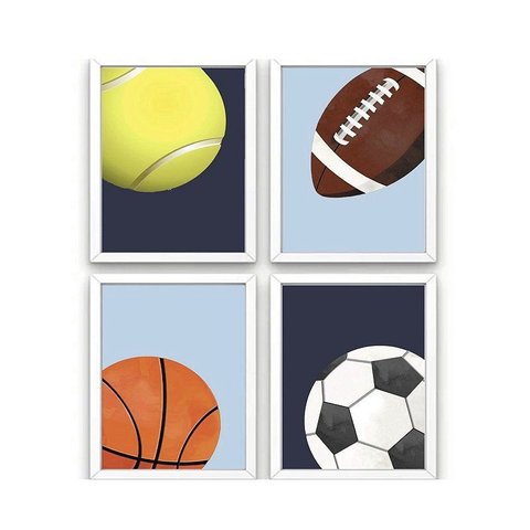 Kit Quadro Esporte Bolas Infantil Quarto Criança Bebê Enxoval