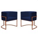 Ver imagem 1 de Kit 2 Poltronas Reforçadas Decorativa Sala Nayara Base Ferro Bronze Suede Azul Marinho