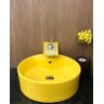 Kit cuba louça amarela redonda apoio,válvula,torneira,sifão - 5
