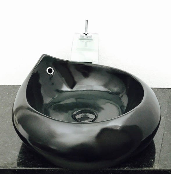 Kit com cuba de louça preta gota ,válvula,torneira,sifão - 1