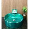 Kit com cuba louça verde redonda apoio,válvula,torneir,sifão - 6