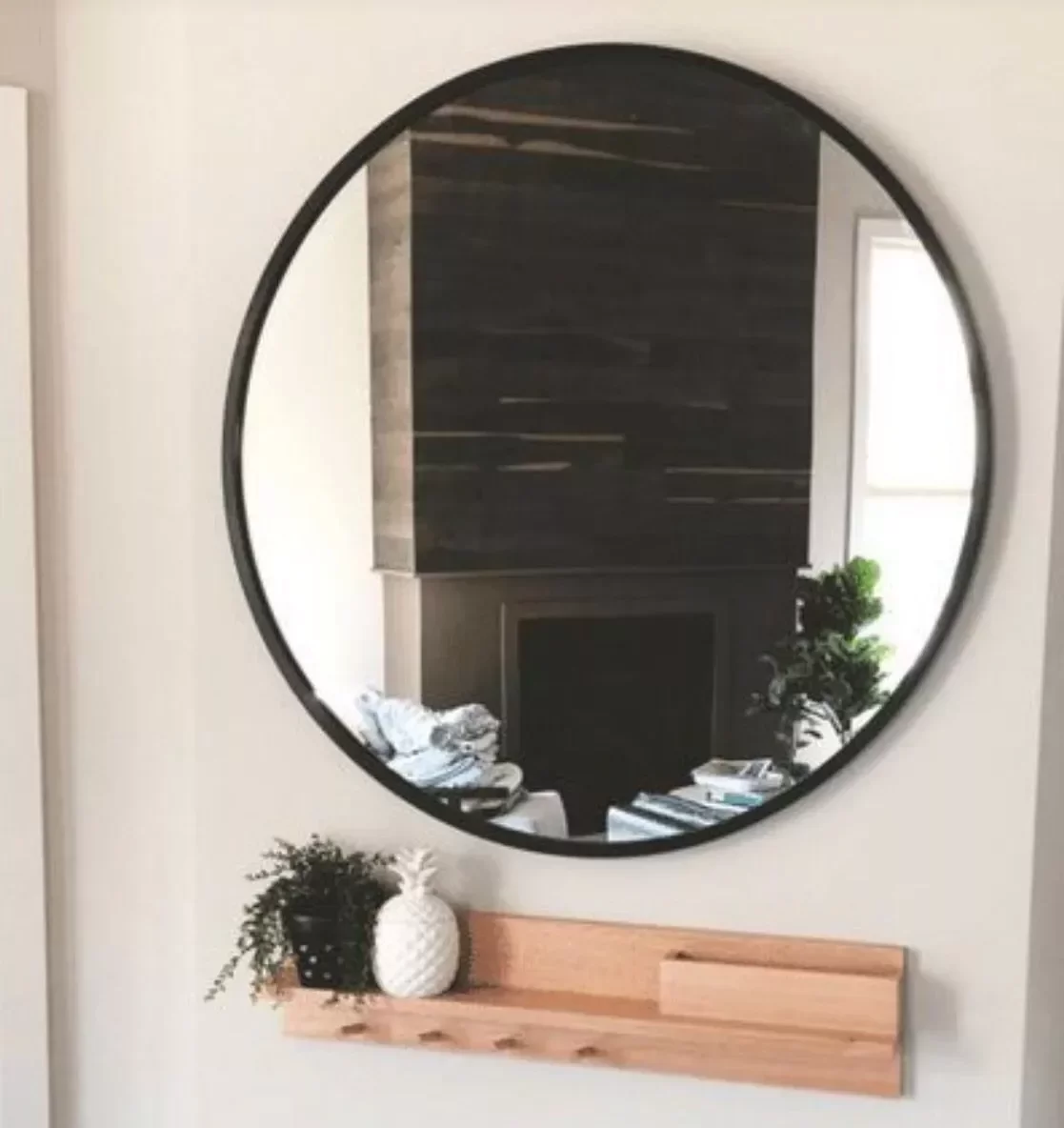 Espelho com Moldura 80cm Decorativo Preto Fosco