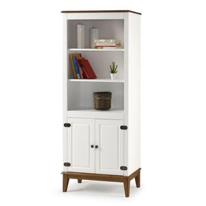 Estante England 2 Portas 2 Prateleiras Cor Branco Base Amendoa 180cm - 62798