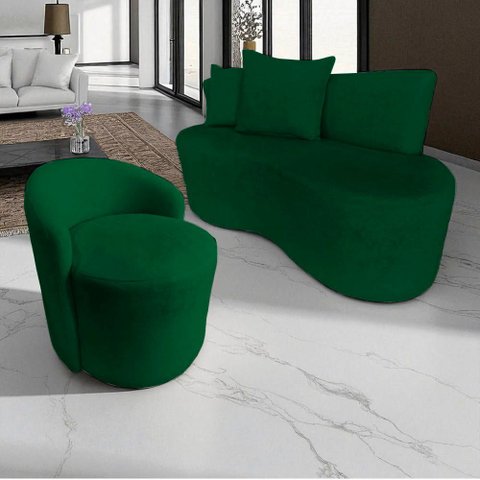 Kit Namoradeira + Poltrona Yara Orgânica Bouclé Verde