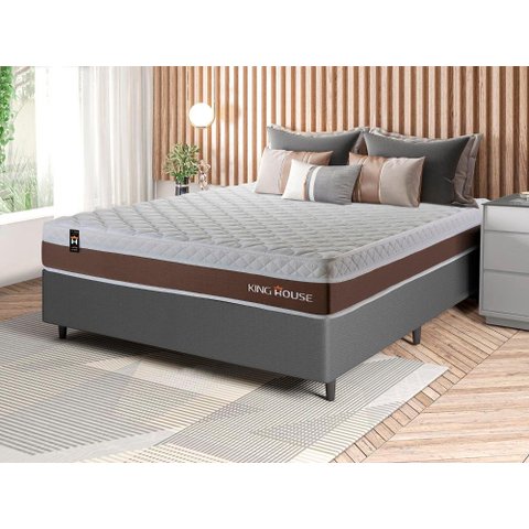Conjunto Cama Box c/ Molas Ensacadas Venice Marrom Casal 138x188x60