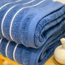 Ver imagem 2 de Jogo de Toalha Ondas 100% Algodão 450g/m² 4 Peças Banho e Rosto Bege e Azul