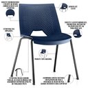 Ver imagem 3 de Kit 06 Cadeiras Empilhável Fixa Liked F02 Base Aço Preto Azul - Lyam Decor