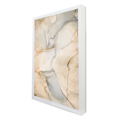 Quadro Decorativo Abstrato Mármore Luxo em Moldura Caixa Tacolado Moldura Caixa 3cm Branca sem Vidro