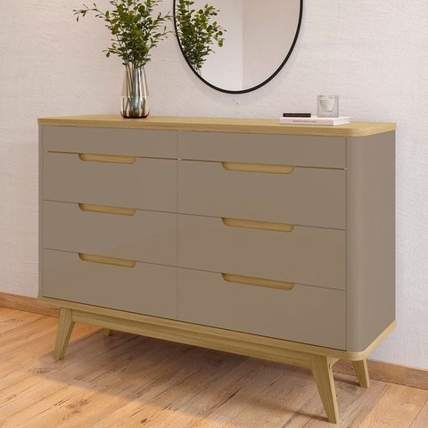 Cômoda 8 Gavetas com Organizador Tampo e Base de 2,5cm Vicenza Cinza/Fendi/Hannover