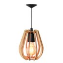 Ver imagem 1 de Luminária Lustre Pendente Madeira Vazado Aletado Soq E27 15x17cm Cor Marfim
