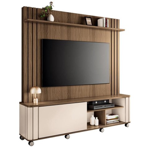 Estante Home Theater Trinus Castanho/off White para Tv até 70” - Hb Móveis