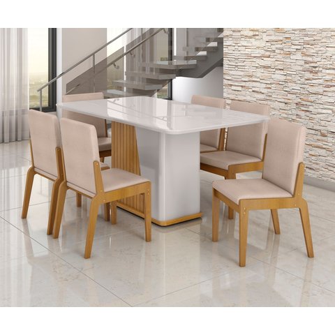 Conjunto Mesa com 6 Cadeiras Harmonia Marrom/Marromle/Off White