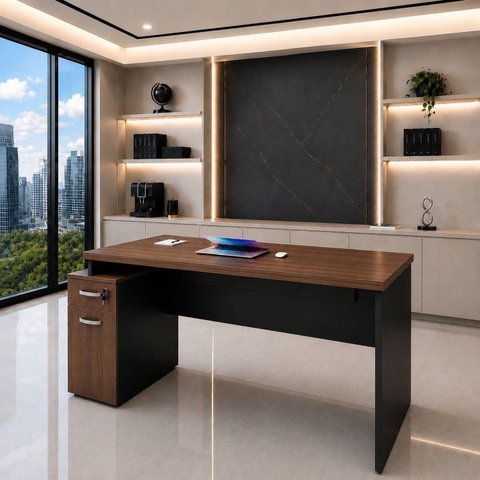 Mesa de Escritório Executiva Diretor 165x70cm com Armário e Gaveta com Fechadura