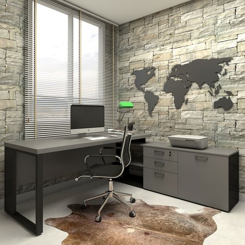 Mesa de Escritório Diretor em L Industrial 170cm Pés Metal