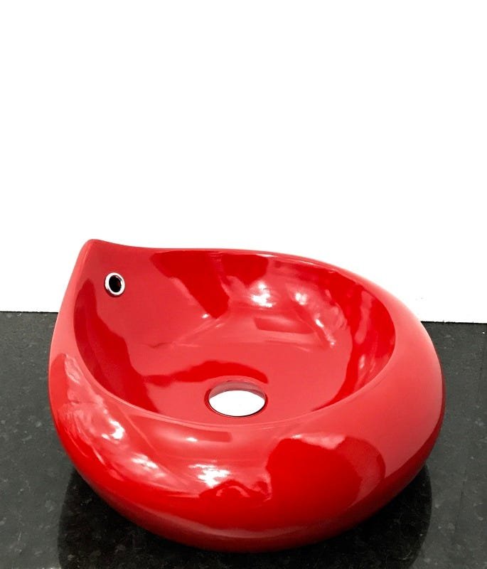 Kit com cuba louça vermelha gota,válvula e sifão - 1