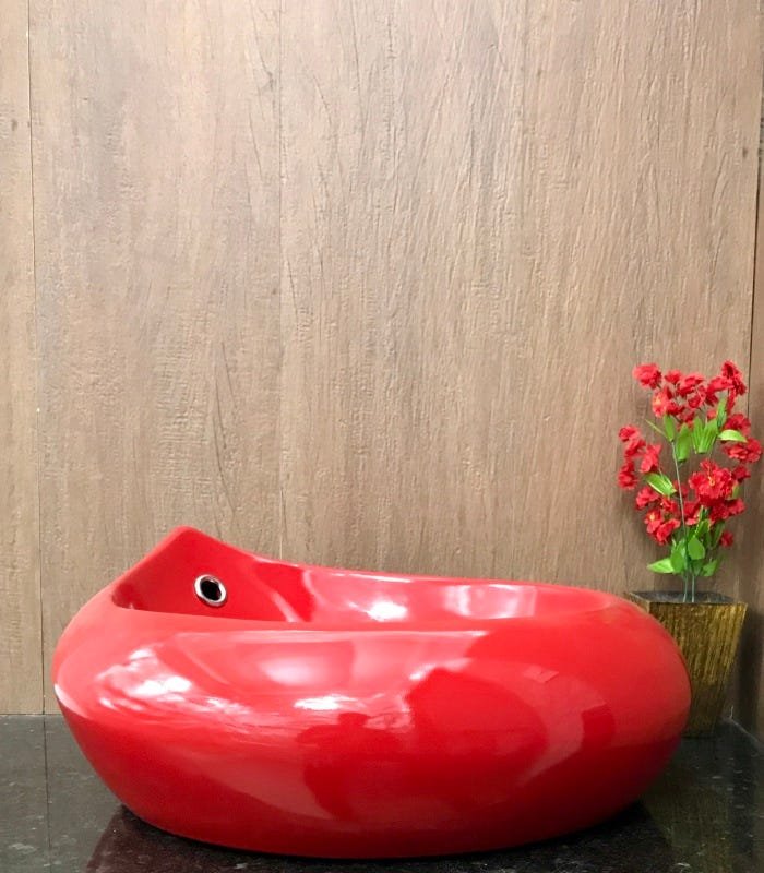 Kit com cuba louça vermelha gota,válvula e sifão - 2