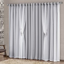 Cortina Mabelle Luxo para Varão Tecido Semi Blackout e Voal 2,00 x 1,70 Metros - Cinza - 1