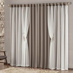 Cortina Mabelle Luxo para Varão Tecido Semi Blackout e Voal 2,00 x 1,70 Metros - Chocolate - 1