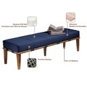 Ver imagem 3 de Recamier Decorativo 160cm Martínez Veludo Pés Madeira Azul/Mel - Gran Belo