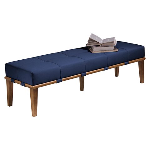 Recamier Decorativo 160cm Martínez Veludo Pés Madeira Azul/Mel - Gran Belo