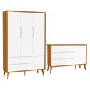 Ver imagem 1 de Jogo de Quarto Infantil Theo Retrô Guarda Roupa 3 Portas e Cômoda 1 Porta com Branco/Savana Pés