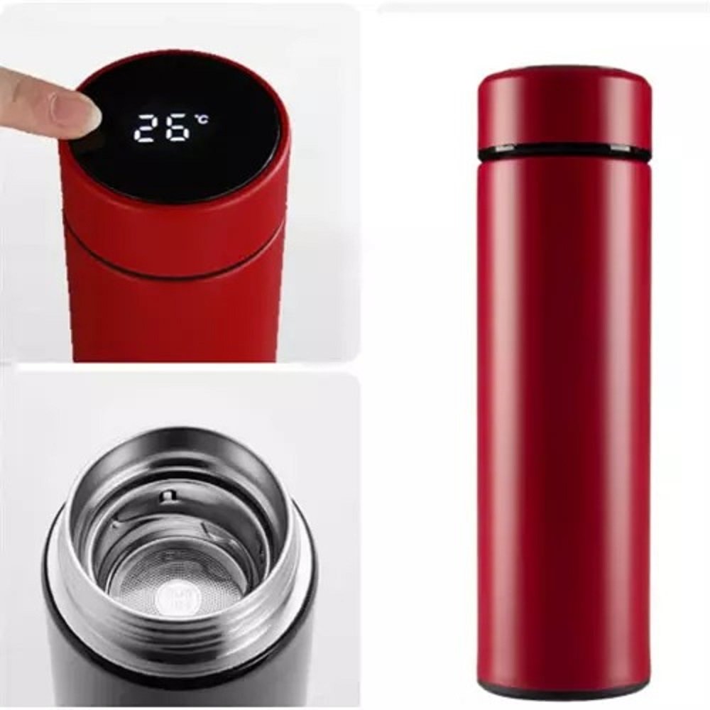 Garrafa Térmica Inox A Vácuo Termômetro Display Led 500 ML - Vermelho - 2