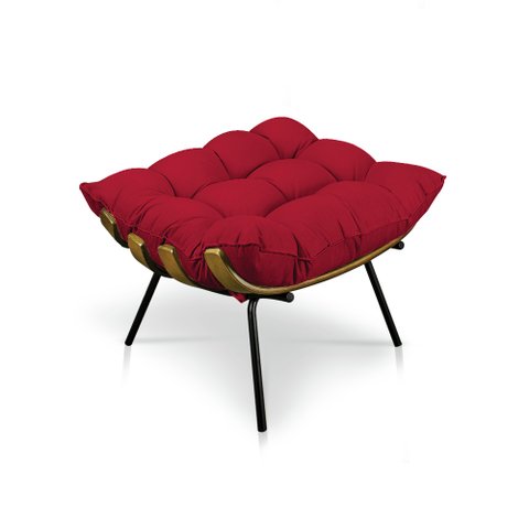 Puff Costela Suede Vermelho Base Metálica - Pallazio