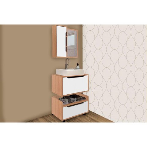 Conjunto de Banheiro Balcão Suspenso Bn3646 e Balcão C/ Rodízios Bn3647 60cm e Armário C/