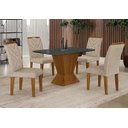 Ver imagem 1 de Mesa Larissa 1,20 Freijó Tampo Chumbo C/vidro 4 Cadeiras