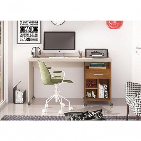 Escrivaninha com Gaveta Slim Off White-Freijó - Giga