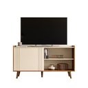 Ver imagem 1 de Rack Bancada para TV até 55" New Austin 135,7cm MDF MDP Pé Palito Porta Correr Pérola Metalizado