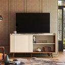 Ver imagem 4 de Rack Bancada para TV até 55" New Austin 135,7cm MDF MDP Pé Palito Porta Correr Pérola Metalizado