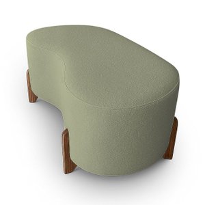 Puff Orgânico Curvo Pé de Madeira Decorativo para Sala Confortável e Reforçado Bouclé