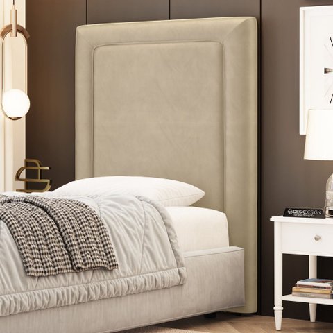 Cabeceira Cama Box Solteiro Alba 90cm com Frame Veludo Bege - Desk Design