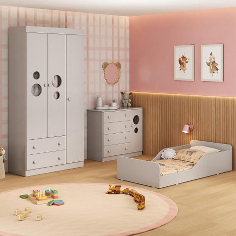 Quarto Infantil Completo com Minicama Montessoriana Pirulito Multimóveis MP4889 Off White