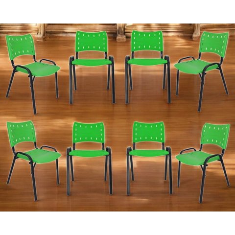 Kit com 8 Cadeiras Iso para Escola Escritório Comércio Verde Base Preta Ecomhome