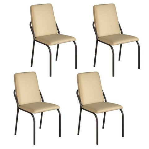Kit 4 Cadeiras para Sala de Jantar Malibu Bege/Creme/Preto Fosco