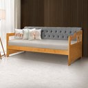 Ver imagem 1 de Sofá Cama Dublin Mona Estofado Capitonê Veludo Cinza Madeira com 1 Colchão - Imbuia