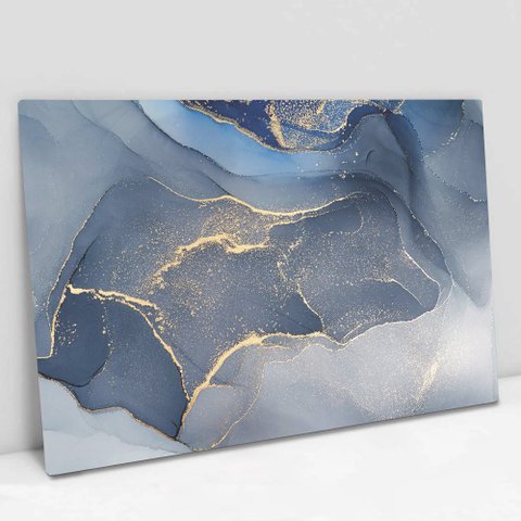 Quadro Decorativo em Canvas Abstrato Mármore Azul TaColado Borda Infinita 120 x 80cm