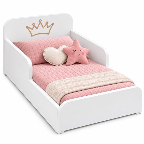 Cama Infantil Realeza MDF Branco com Cabeceira e Proteção