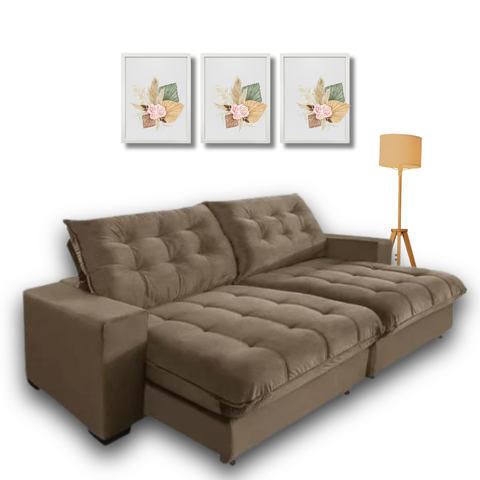 Sofá Retrátil e Reclinável Califórnia Castor, 2,10m com Molas Ensacadas