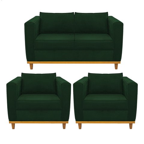 Kit Sofá 2 Lugares e 2 Poltronas Europa Suede Verde - Am Decor